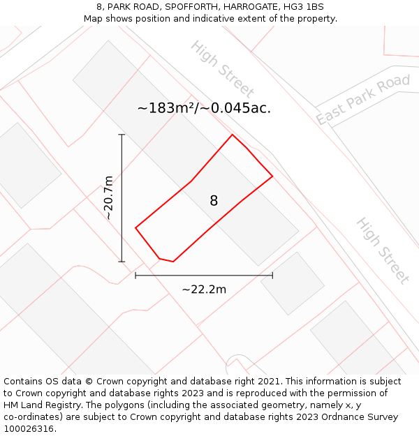 8, PARK ROAD, SPOFFORTH, HARROGATE, HG3 1BS: Plot and title map