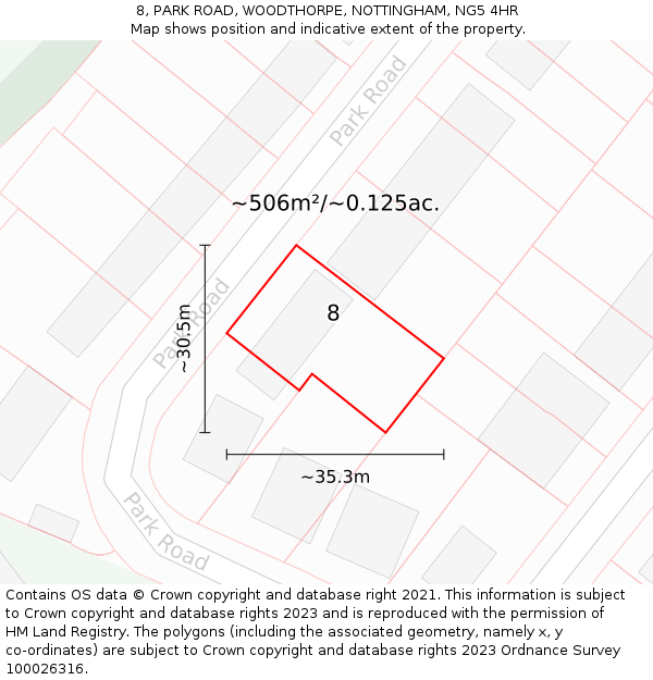 8, PARK ROAD, WOODTHORPE, NOTTINGHAM, NG5 4HR: Plot and title map