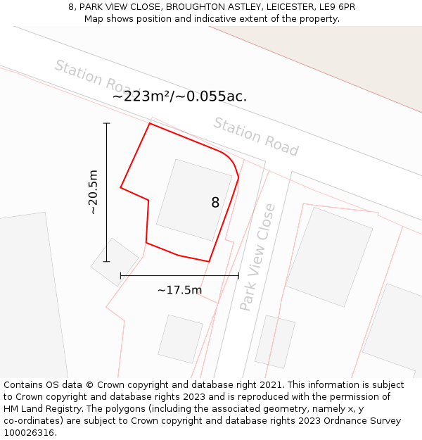 8, PARK VIEW CLOSE, BROUGHTON ASTLEY, LEICESTER, LE9 6PR: Plot and title map
