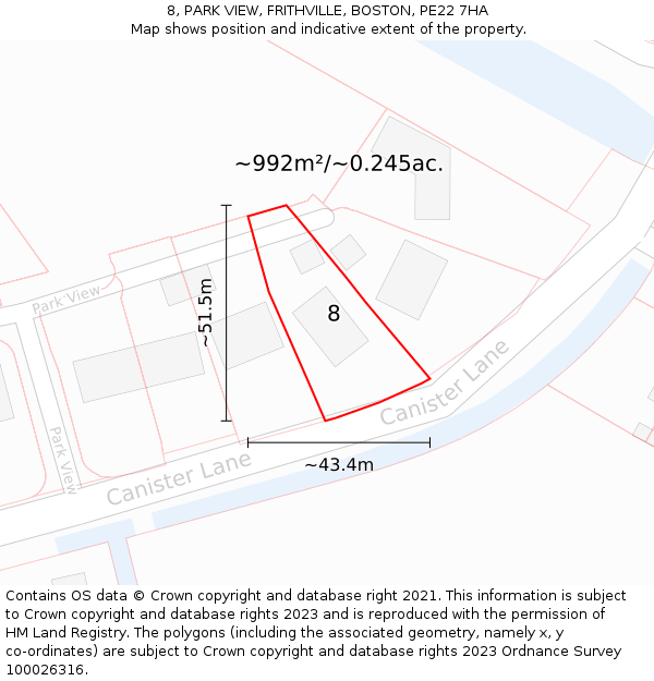 8, PARK VIEW, FRITHVILLE, BOSTON, PE22 7HA: Plot and title map