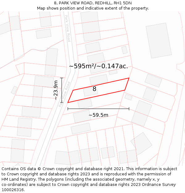 8, PARK VIEW ROAD, REDHILL, RH1 5DN: Plot and title map