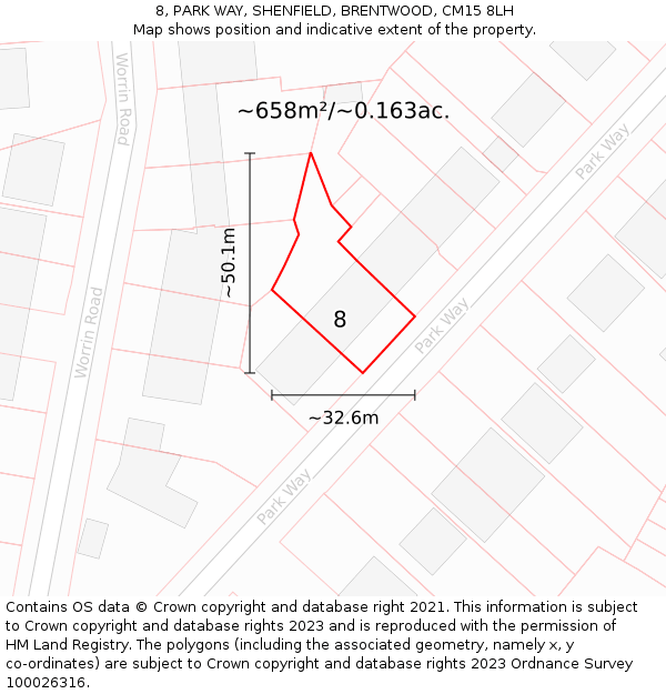 8, PARK WAY, SHENFIELD, BRENTWOOD, CM15 8LH: Plot and title map