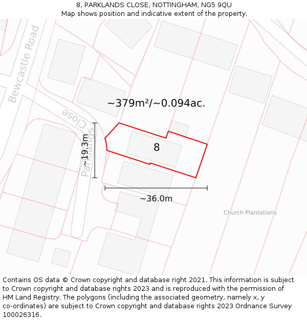 8, PARKLANDS CLOSE, NOTTINGHAM, NG5 9QU: Plot and title map