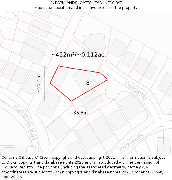 8, PARKLANDS, GATESHEAD, NE10 8YP: Plot and title map