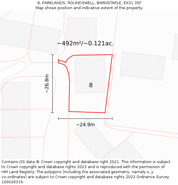 8, PARKLANDS, ROUNDSWELL, BARNSTAPLE, EX31 3SF: Plot and title map