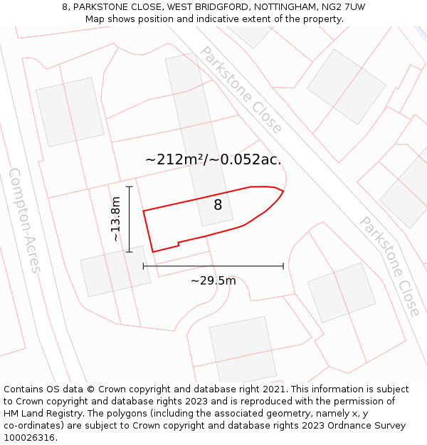 8, PARKSTONE CLOSE, WEST BRIDGFORD, NOTTINGHAM, NG2 7UW: Plot and title map