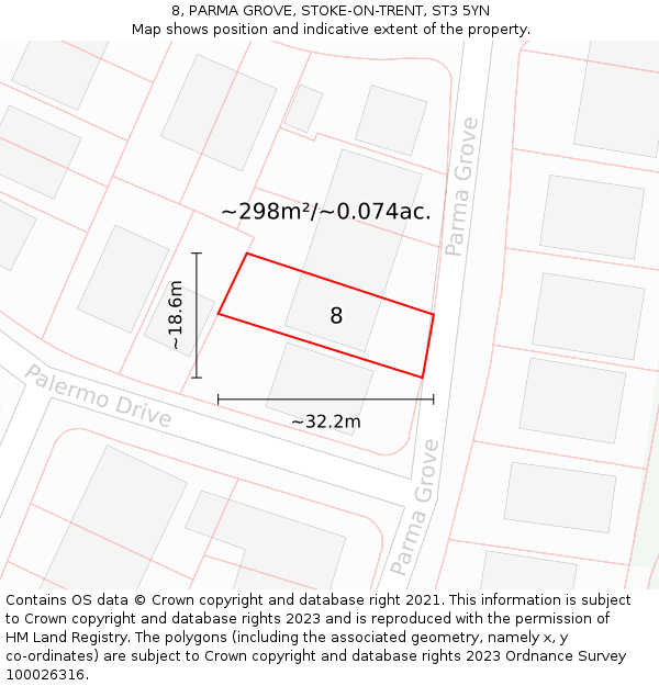 8, PARMA GROVE, STOKE-ON-TRENT, ST3 5YN: Plot and title map