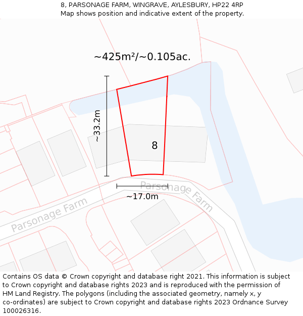 8, PARSONAGE FARM, WINGRAVE, AYLESBURY, HP22 4RP: Plot and title map