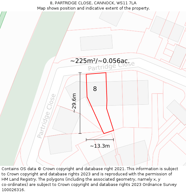 8, PARTRIDGE CLOSE, CANNOCK, WS11 7LA: Plot and title map