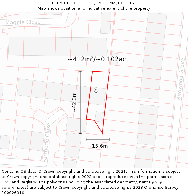 8, PARTRIDGE CLOSE, FAREHAM, PO16 8YF: Plot and title map