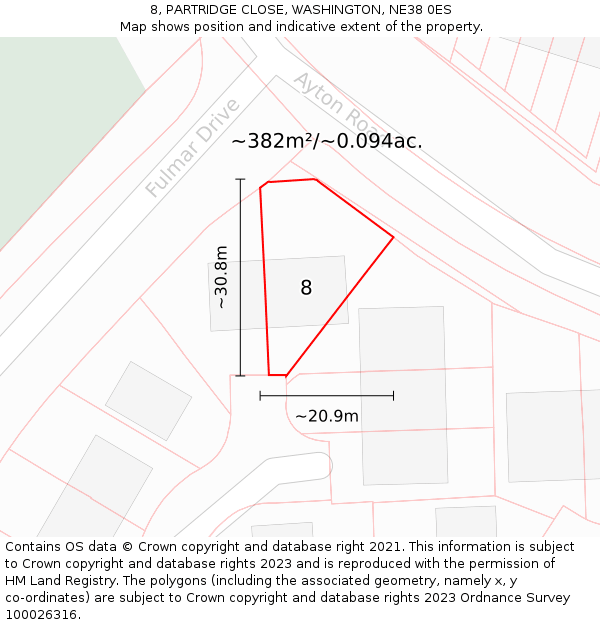 8, PARTRIDGE CLOSE, WASHINGTON, NE38 0ES: Plot and title map