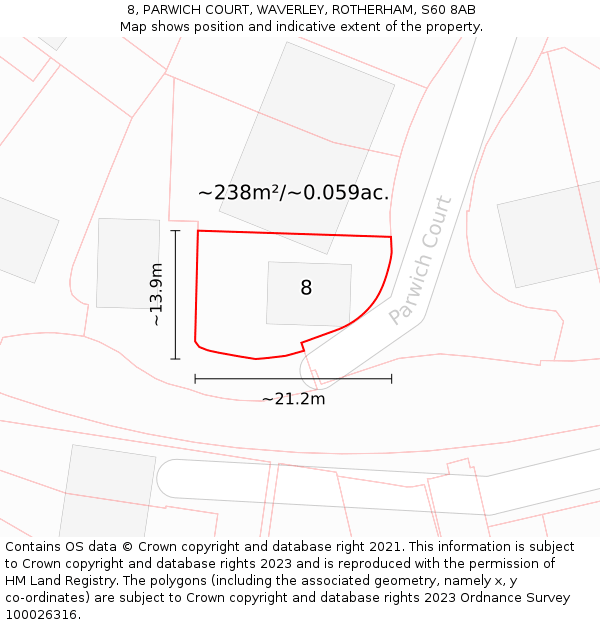 8, PARWICH COURT, WAVERLEY, ROTHERHAM, S60 8AB: Plot and title map
