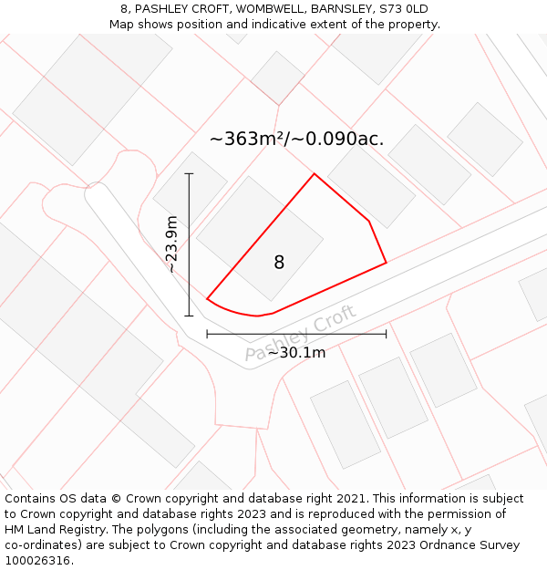 8, PASHLEY CROFT, WOMBWELL, BARNSLEY, S73 0LD: Plot and title map