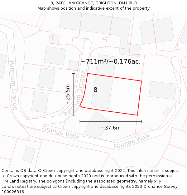 8, PATCHAM GRANGE, BRIGHTON, BN1 8UR: Plot and title map