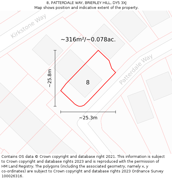 8, PATTERDALE WAY, BRIERLEY HILL, DY5 3XJ: Plot and title map