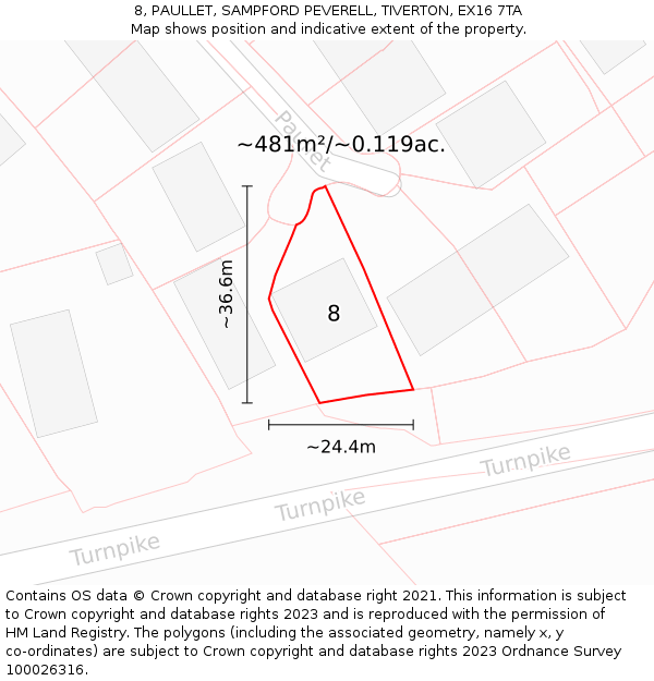 8, PAULLET, SAMPFORD PEVERELL, TIVERTON, EX16 7TA: Plot and title map