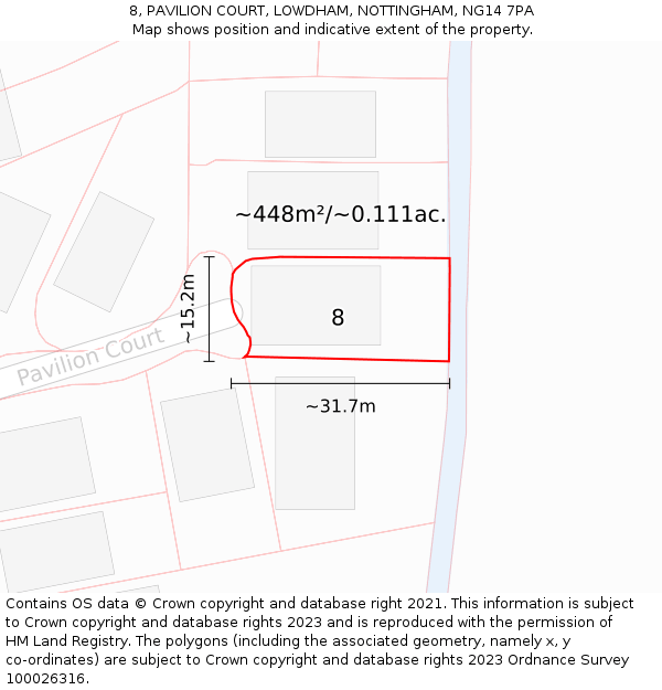 8, PAVILION COURT, LOWDHAM, NOTTINGHAM, NG14 7PA: Plot and title map