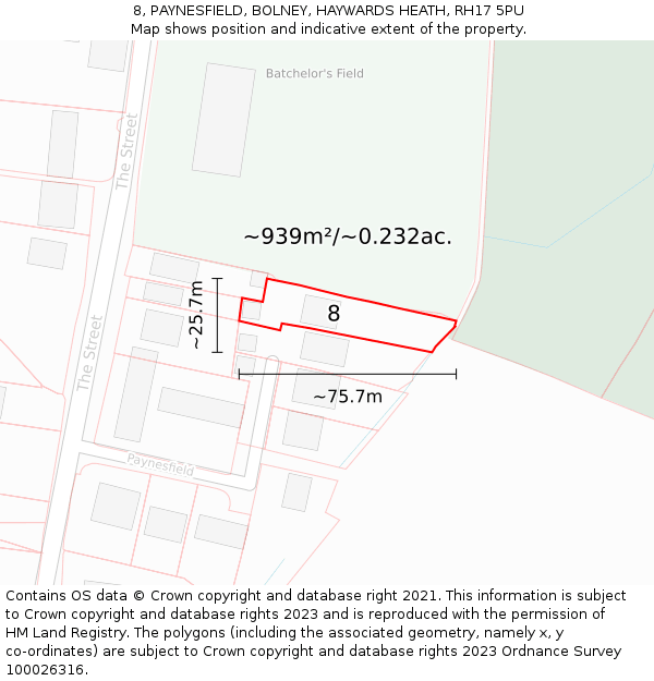 8, PAYNESFIELD, BOLNEY, HAYWARDS HEATH, RH17 5PU: Plot and title map