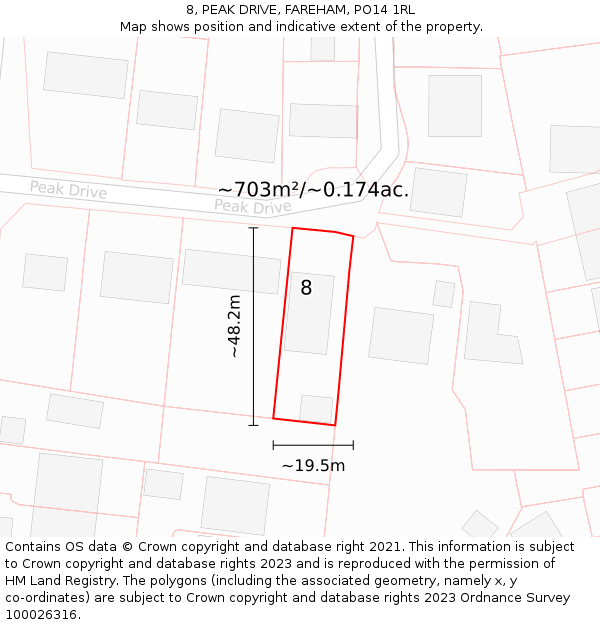 8, PEAK DRIVE, FAREHAM, PO14 1RL: Plot and title map