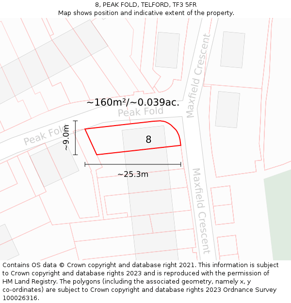 8, PEAK FOLD, TELFORD, TF3 5FR: Plot and title map