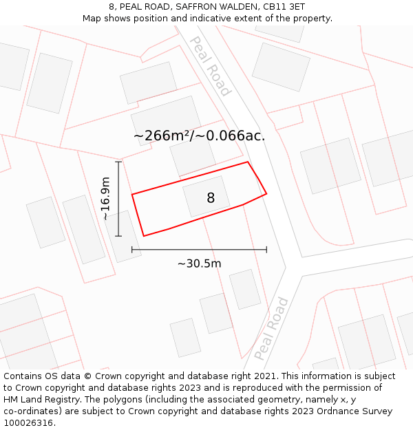 8, PEAL ROAD, SAFFRON WALDEN, CB11 3ET: Plot and title map