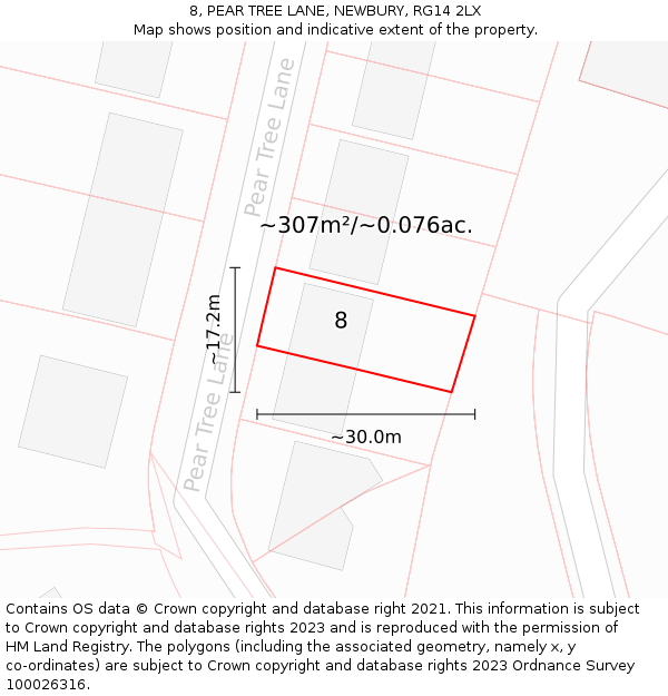 8, PEAR TREE LANE, NEWBURY, RG14 2LX: Plot and title map