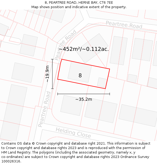 8, PEARTREE ROAD, HERNE BAY, CT6 7EE: Plot and title map