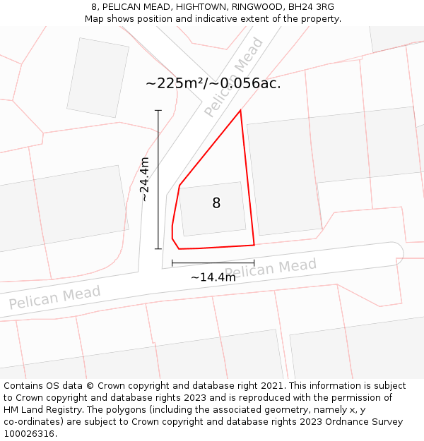 8, PELICAN MEAD, HIGHTOWN, RINGWOOD, BH24 3RG: Plot and title map