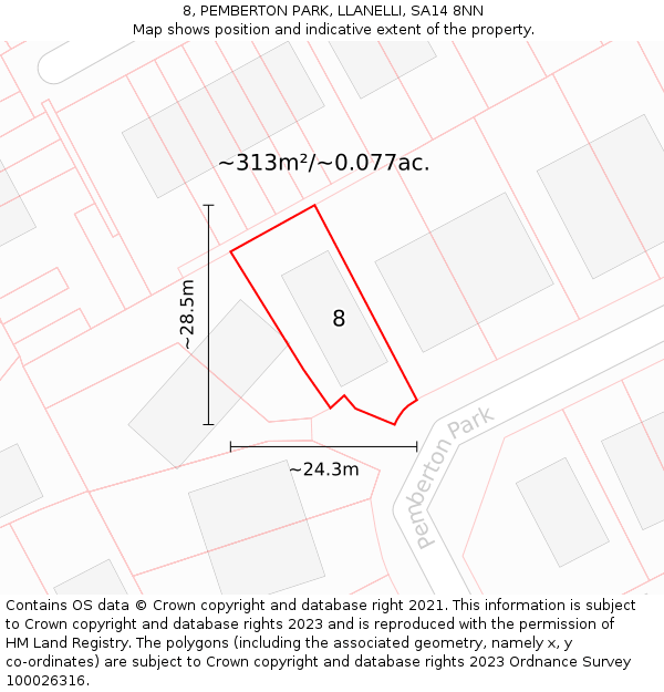 8, PEMBERTON PARK, LLANELLI, SA14 8NN: Plot and title map