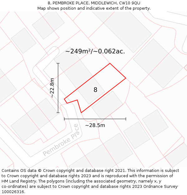 8, PEMBROKE PLACE, MIDDLEWICH, CW10 9QU: Plot and title map