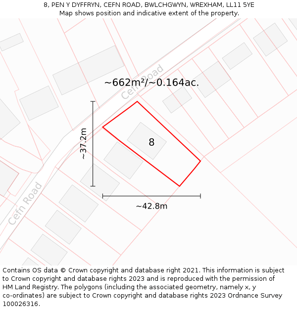 8, PEN Y DYFFRYN, CEFN ROAD, BWLCHGWYN, WREXHAM, LL11 5YE: Plot and title map