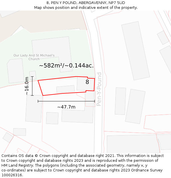 8, PEN Y POUND, ABERGAVENNY, NP7 5UD: Plot and title map