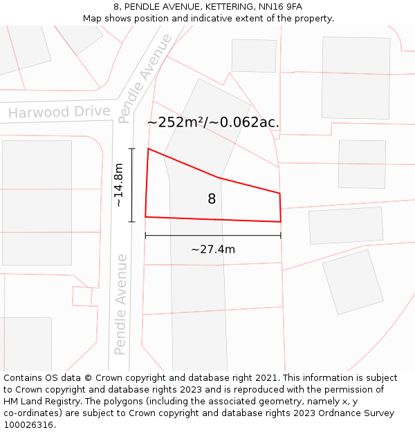 8, PENDLE AVENUE, KETTERING, NN16 9FA: Plot and title map