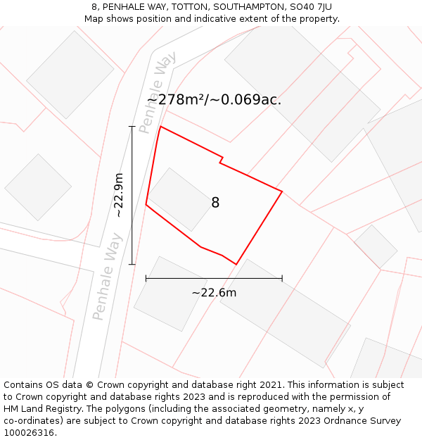 8, PENHALE WAY, TOTTON, SOUTHAMPTON, SO40 7JU: Plot and title map