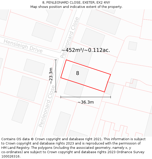 8, PENLEONARD CLOSE, EXETER, EX2 4NY: Plot and title map