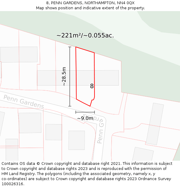 8, PENN GARDENS, NORTHAMPTON, NN4 0QX: Plot and title map