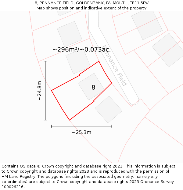 8, PENNANCE FIELD, GOLDENBANK, FALMOUTH, TR11 5FW: Plot and title map