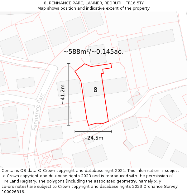 8, PENNANCE PARC, LANNER, REDRUTH, TR16 5TY: Plot and title map