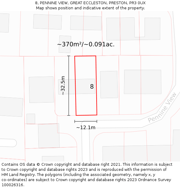 8, PENNINE VIEW, GREAT ECCLESTON, PRESTON, PR3 0UX: Plot and title map