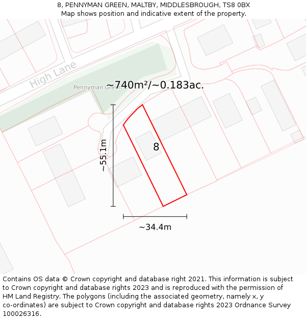 8, PENNYMAN GREEN, MALTBY, MIDDLESBROUGH, TS8 0BX: Plot and title map