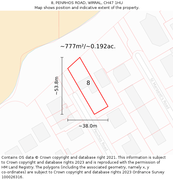 8, PENRHOS ROAD, WIRRAL, CH47 1HU: Plot and title map