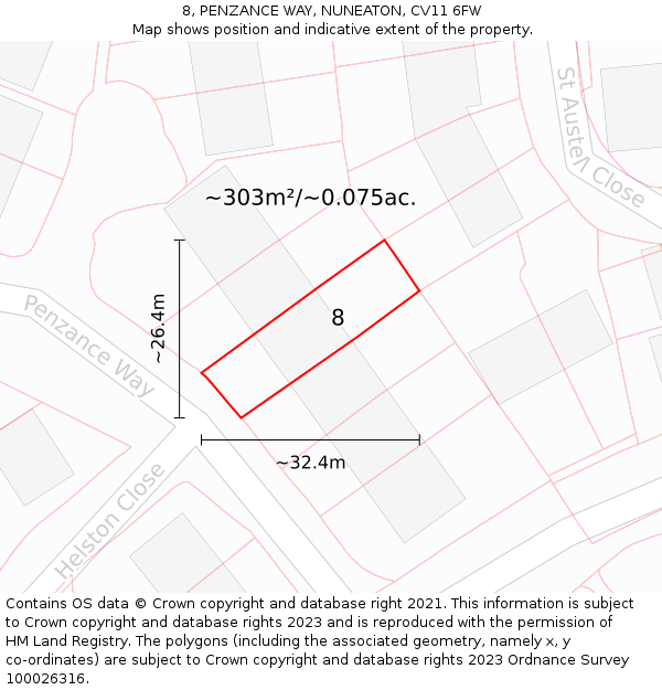 8, PENZANCE WAY, NUNEATON, CV11 6FW: Plot and title map