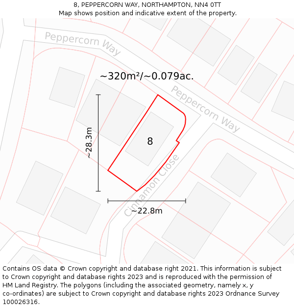 8, PEPPERCORN WAY, NORTHAMPTON, NN4 0TT: Plot and title map