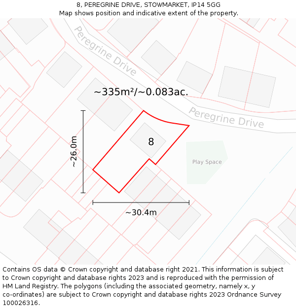 8, PEREGRINE DRIVE, STOWMARKET, IP14 5GG: Plot and title map
