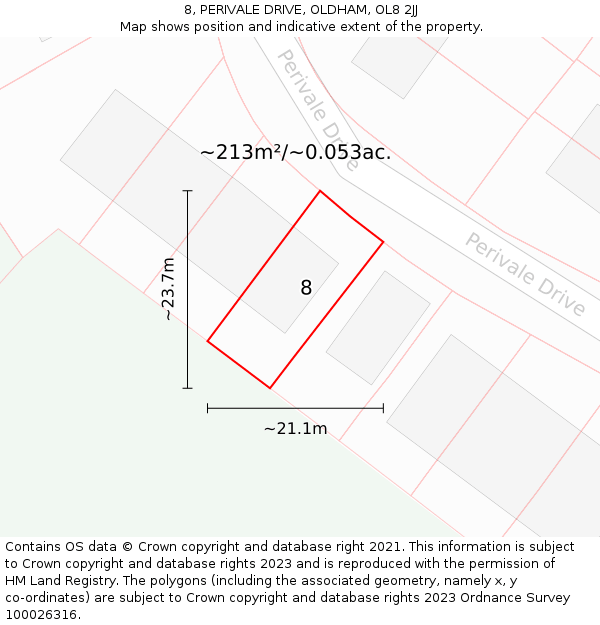 8, PERIVALE DRIVE, OLDHAM, OL8 2JJ: Plot and title map