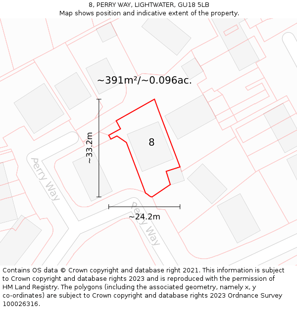 8, PERRY WAY, LIGHTWATER, GU18 5LB: Plot and title map