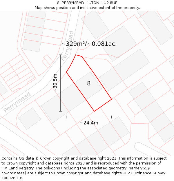 8, PERRYMEAD, LUTON, LU2 8UE: Plot and title map