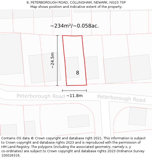 8, PETERBOROUGH ROAD, COLLINGHAM, NEWARK, NG23 7SP: Plot and title map