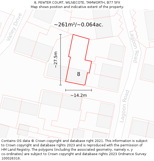 8, PEWTER COURT, WILNECOTE, TAMWORTH, B77 5FX: Plot and title map