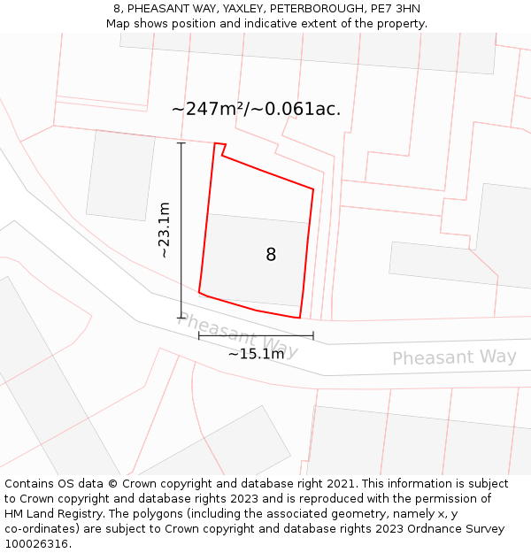 8, PHEASANT WAY, YAXLEY, PETERBOROUGH, PE7 3HN: Plot and title map